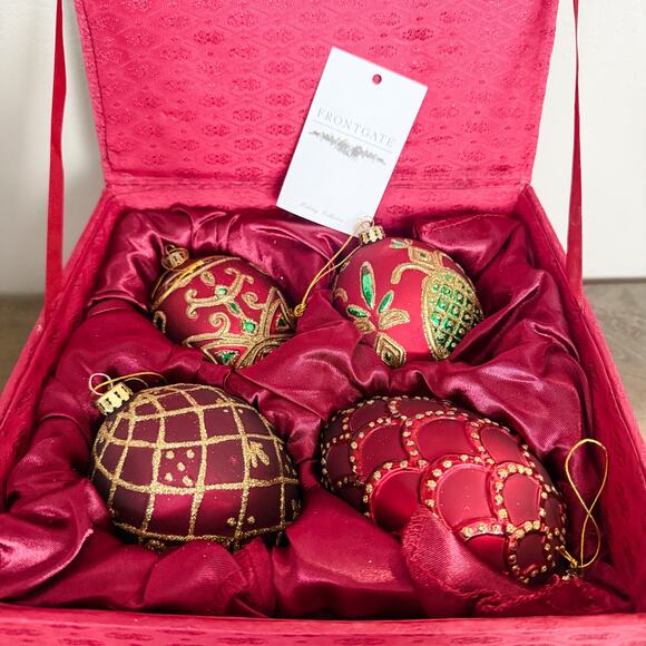 Frontgate Other - Frontgate Burgundy Glass Egg Ornaments Set of 4 EUC in Box